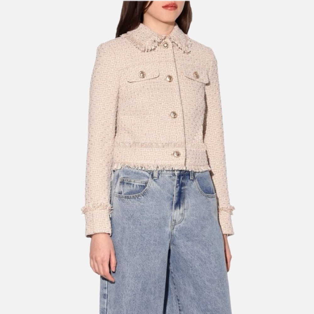 WALTER BAKER Declan Baja Tweed Boxy-Fit Jacket cream color - Picture 7 of 15